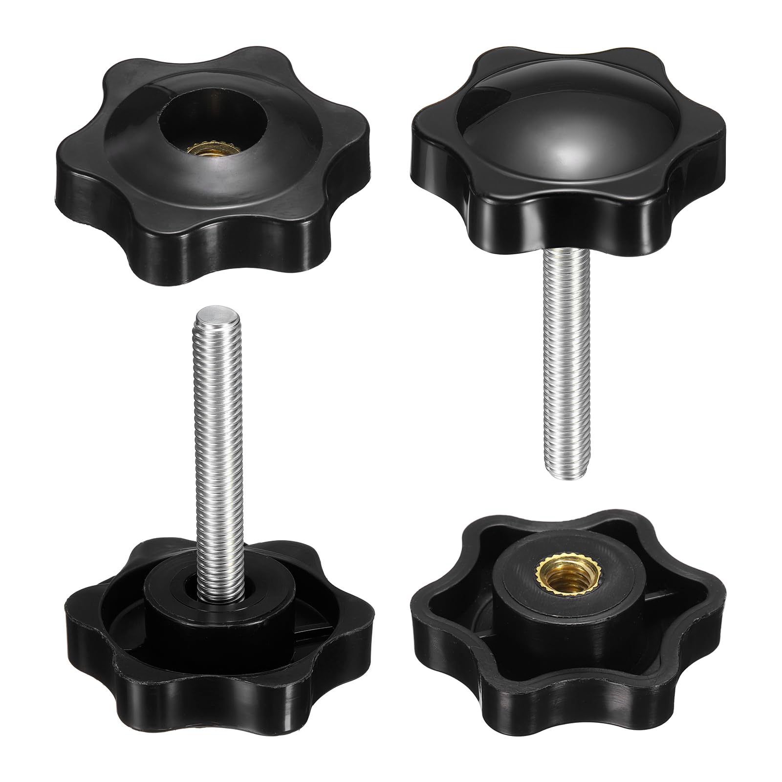 sourcing map 2 Set Star Knobs M5 x 50mm Male + M5 Female Thread 32mm Head Metric 6-Star Threaded Stud Clamping Handles Screw in Through Hole Hand Jig Knob Thumb Screws, Black