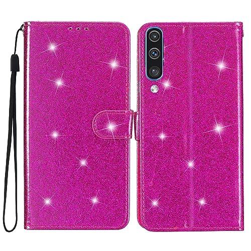 Rnrieyta Miagon Paillettes Custodia per Huawei P30,Glitter Flip PU Custodia Portafoglio con Chiusura Magnetica Supporto e Slot per Schede Case Cover,Rosso Rosa