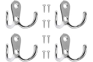 4 Pcs Double Prong Robe Hooks: Wall Mounted Double Coat Hooks for Effortless Hanging