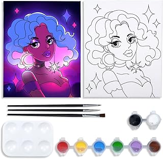 Canvas Painting Kit Pre Drawn Canvas for Painting for Adults Party Party Kits Paint and Sip Party Supplies 8x10 Canvas to Paint 8 Acrylic Colors,3 Brush,1 Pallet Space Galaxy Shine Girl Paint Art Set