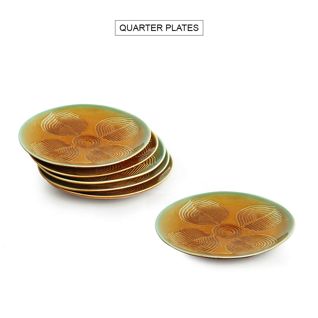 ExclusiveLane 'Peacock Boulevard' Hand-Engraved Small Ceramic Plates Ceramic Quarter Plates Side Plates (Set of 6, Dishwasher & Microwave Safe) - Ceramic Plate Snacks Plates Pasta Plates Dinnerware - Image 2 thumbnail