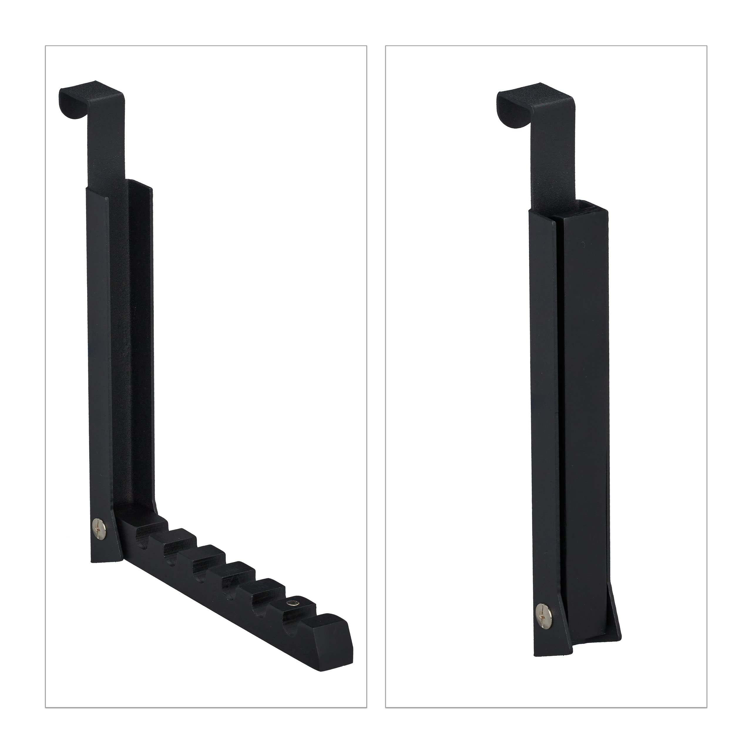 2 x składane haki, do zawieszenia, garderoba drzwiowa na 6 wieszaków, metal i drewno, haczyki na drzwi 2 cm, kolor czarny