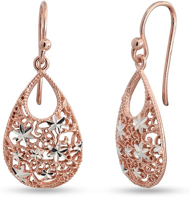 LeCalla Sterling Silver Jewelry Turkish Double Tear Drop Diamond Cut Earrings for Women