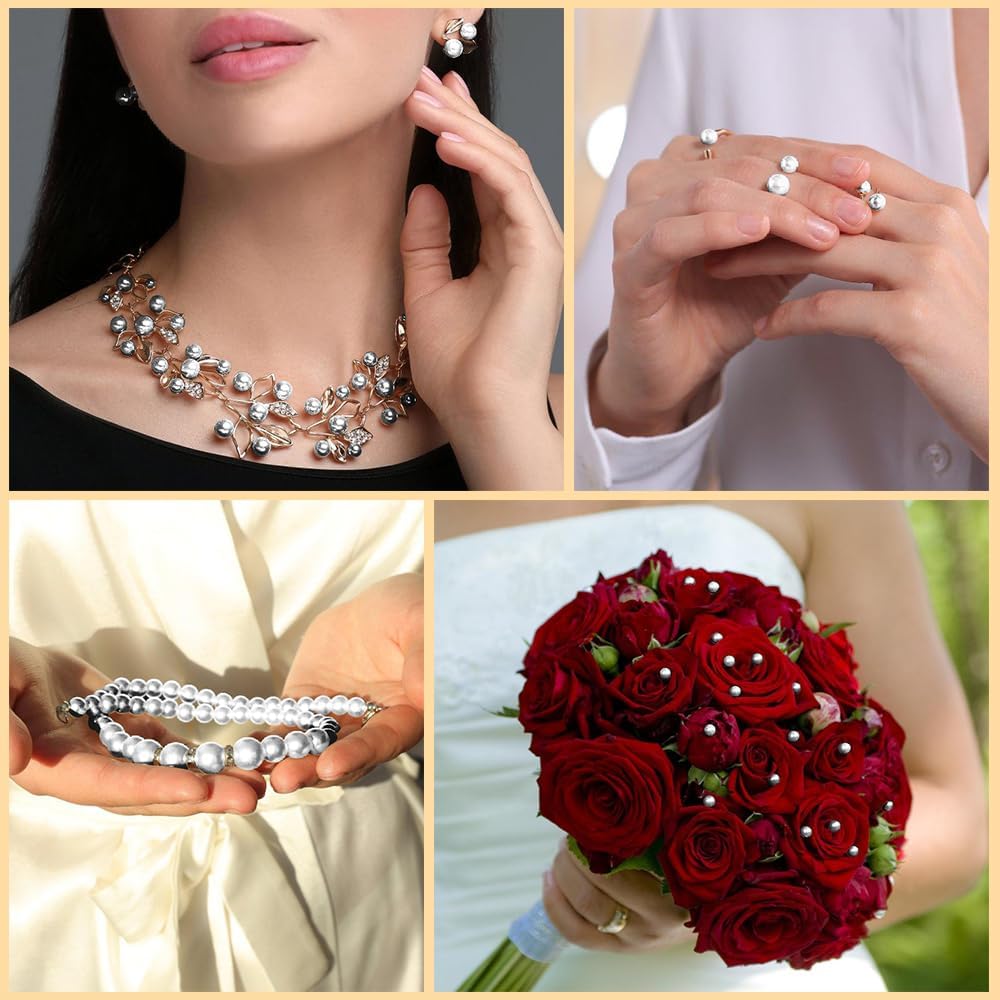 Silver Beads for Jewelry Making 300 pcs 10 MM Pearls for Crafting, Silver Bracelet Beads for Jewelry Making, Bracelets, Necklaces, Hairs, Crafts, Decoration and Vase Filler - Image 5