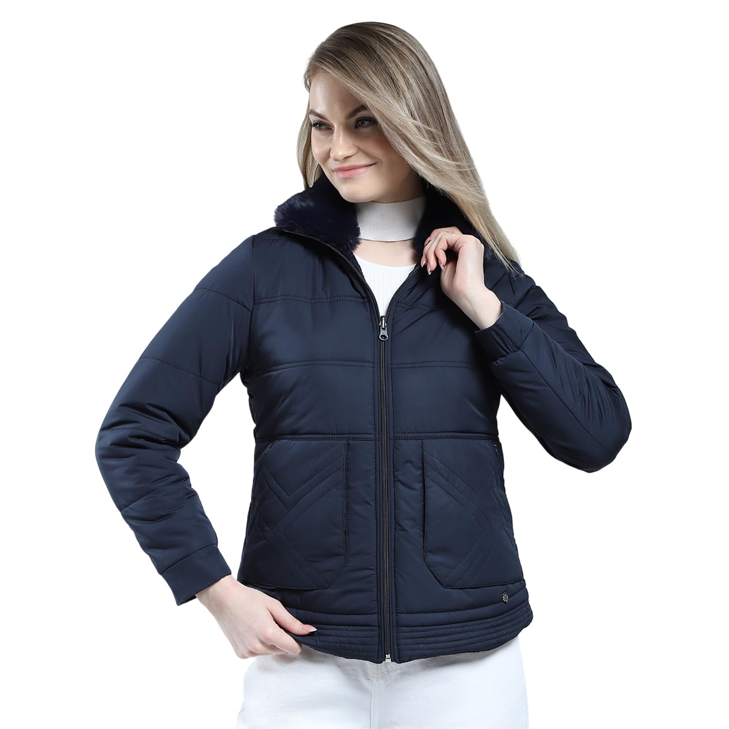 Women Regular Fit Solid Puffer Jacket | Full Sleeve | Zipper Closure | Mock Neck Winter Jacket For Women's