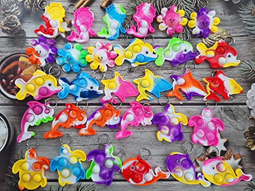 Image of 30 Packs Shark Turtle Dolphin Fish Octopus Mermaid Whale Mini Ocean Assorted fidgets Bubble Toys for Kids Children Classroom Students Gifts from Teacher,Birthday Party Favors