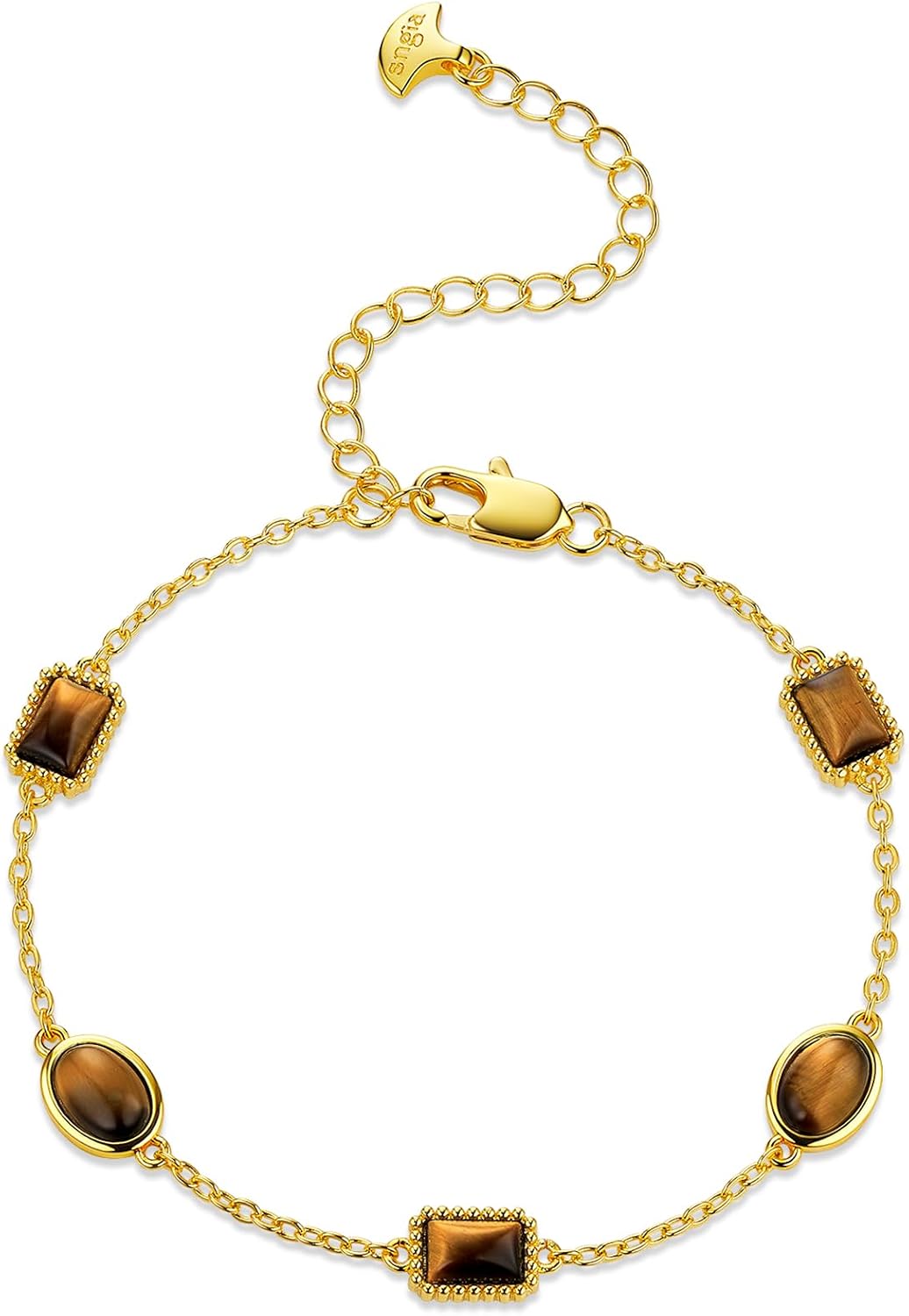 SNGIA Gold Plated Gemstone Station Bracelet for Women Adjustable Dainty Chain Bracelet with Emerald Tiger Eye Turquoise Amethyst Ruby Color Stones Layering Jewelry Gift