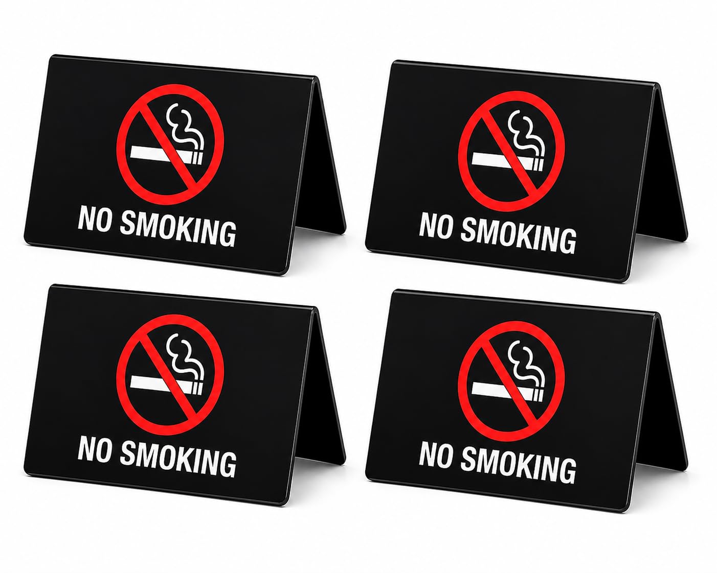 No Smoking Table Sign Black Acrylic (4 PCS), Double-Sided Tent Card Display, Smoke-Free Desk Sign for Office, Hotel, Restaurant, Cafe, Durable Plastic Board (4, Black)