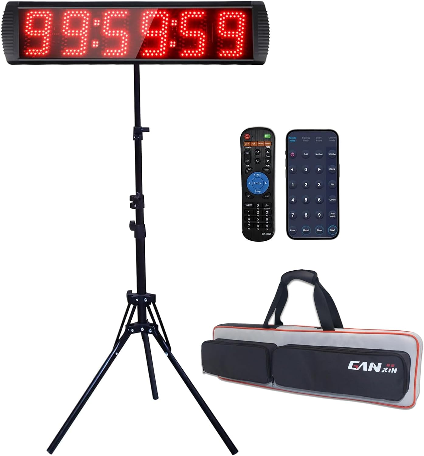 Portable 5'' High 6 Digits LED Race Clock with Tripod & Bag for Running Events, Countdown/up Digital Race Timer, 12/24-Hour Clock,LED Stopwatch by Remote Control