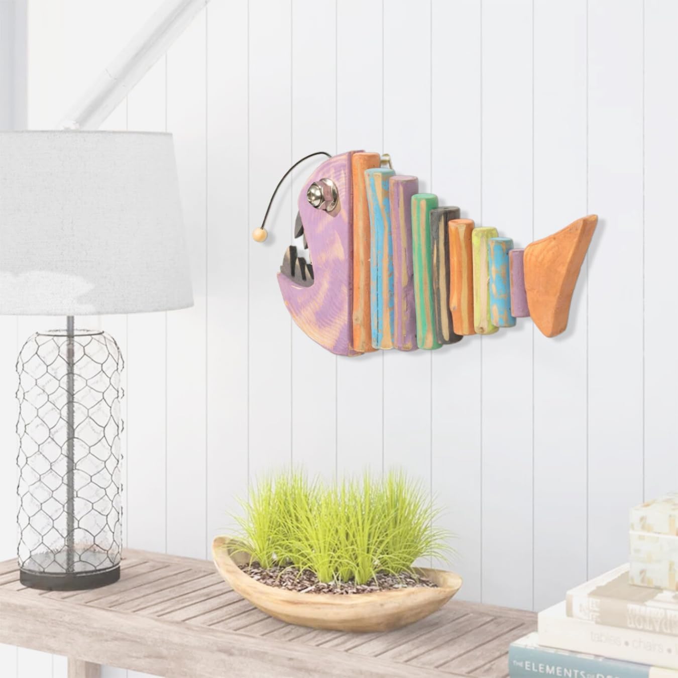 Driftwood Fish Nautical Wall Decor - Handmade Wooden Rustic Coastal Wall Art for Living Room, Bedroom, Office, Bathroom - Ocean Beach Decoration (Blinker)