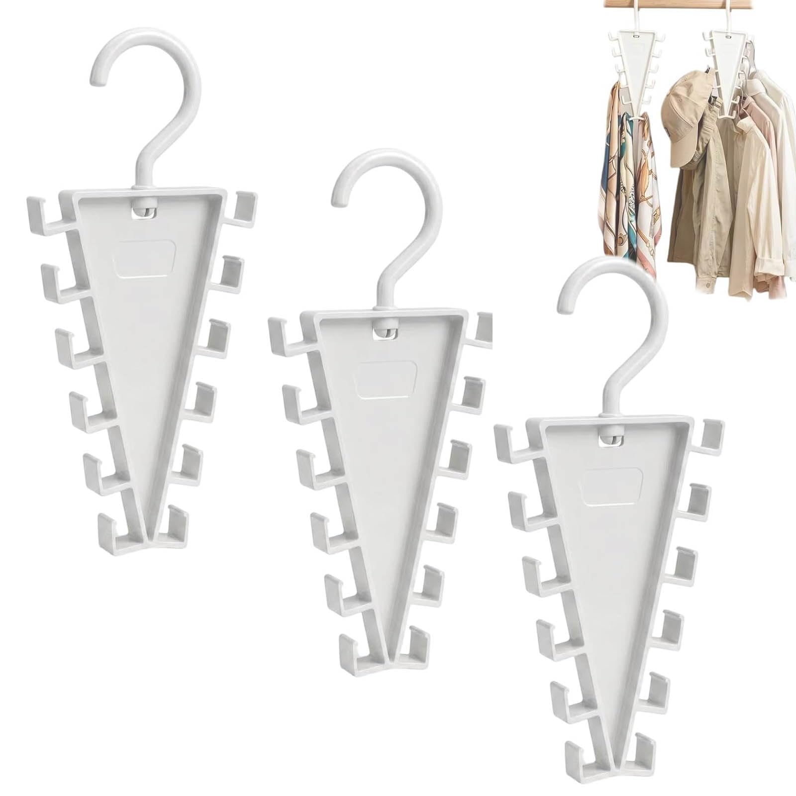 V Shaped Sided Hanger, V-Shaped Double-Sided Closet Organizer Hanger, Closet Organiser Hangers, with 12 Hooks, 360° Rotatable, Tangle-Free Design,Space-Saving Rack, for Pants Hats Bags (3PCS)