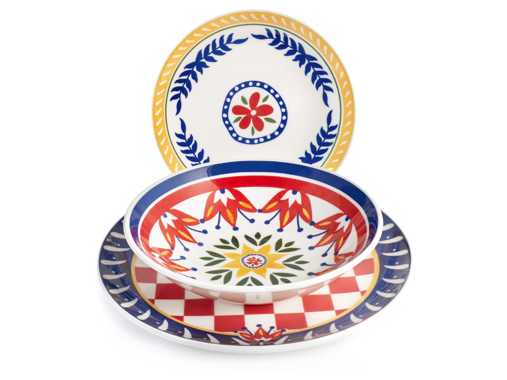 H&H Dolce Vita Servizio Tavola, 18 Piatti, in Stoneware, Decorato, Multicolore