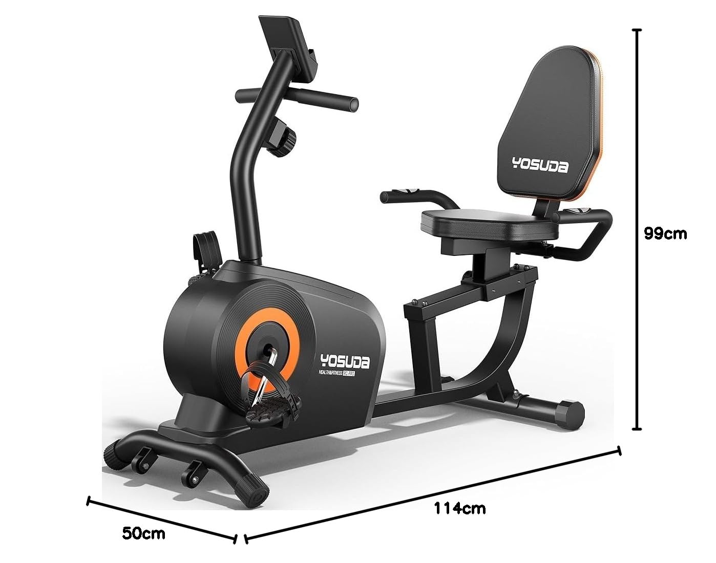 YOSUDA Cyclette da Seduta, 16 Livelli di Resistenza Magnetica, Silenziosa, Cyclette Reclinata per Casa, Sedile Regolabile, Montaggio Semplice, Display LCD e Sensori di Polso, 160kg, cyclette da casa