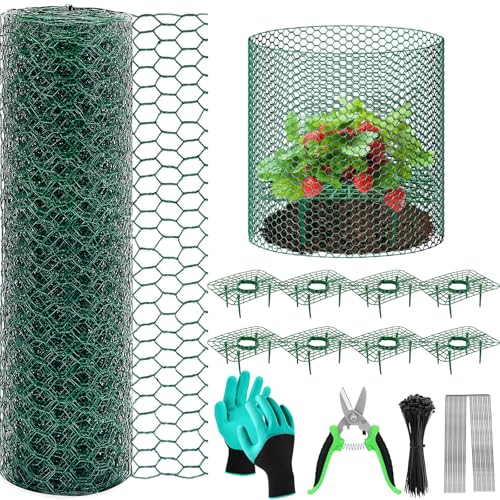 8 Set Strawberry Plant Support with Wire Plant Protectors from Animals, 32.8Ft x 16In Metal Mesh Plant Cage Cover Guards and Strawberry Growing Rack Sets for Garden Strawberry Vegetables Plants