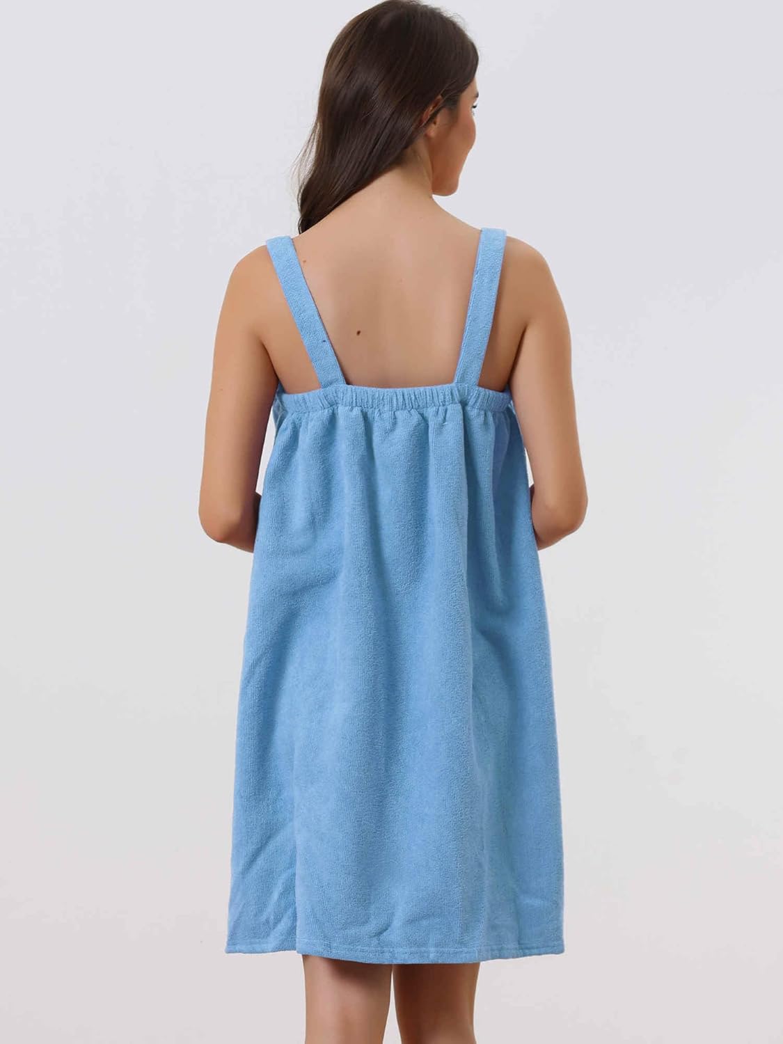 cheibear Womens Towel Dress Terry Wrap Bathrobe Spa Towelling Robe with Strap for Gym Shower Bath