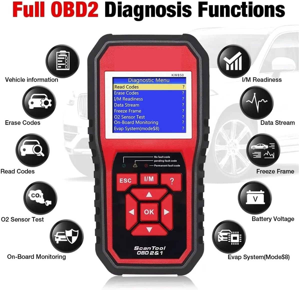 KW850 Professional OBD2 Scanner Diagnostic Tool Automotive Scanner Code Fault Ode Reader Check Engine For All Cars After 1996