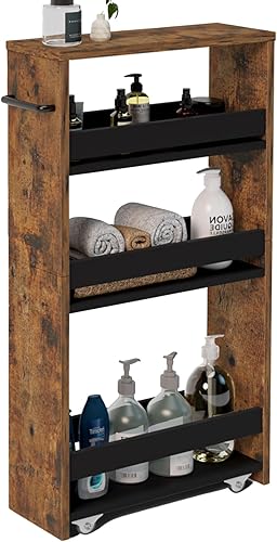 MARTY Carrito utilitario delgado de 4 niveles con mango de ruedas, carrito de almacenamiento de cocina, organizador de estantería móvil deslizante