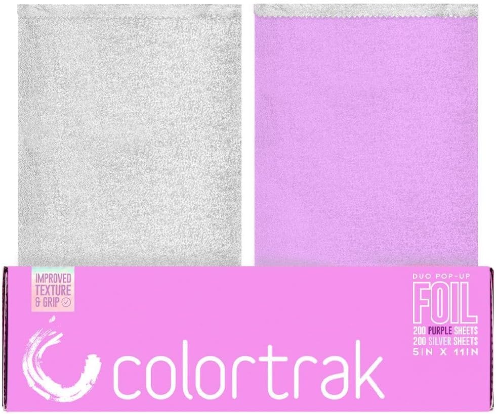 Colortrak Professional Dual Dispenser Pop-Up Coloring/Highlighting Foil Sheets, Multi-Dimensional Color or Highlighting Effects, Pre-Cut Sheets, Dual Compartments, Purple/Silver, Box of 400