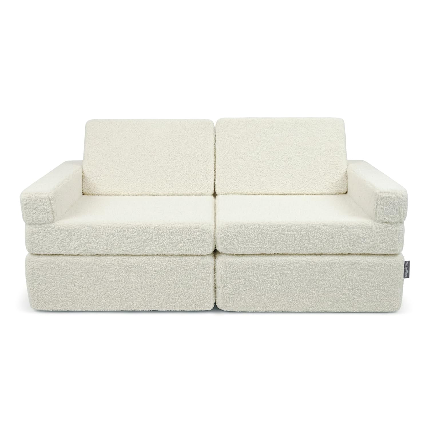 KiddyMoon Canapé Enfant en Mousse Et Housse Teddy, Modulaire Et Pliable, pour Jouer, Lire Et Se Détendre, Crème