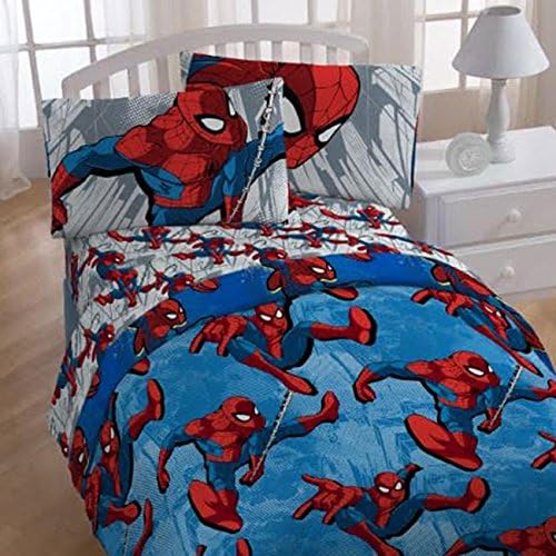 Amazon.co.jp [マーベル]Marvel 4pc Spiderman Twin Bedding Set City Graphic Comforter and Sheet Set
