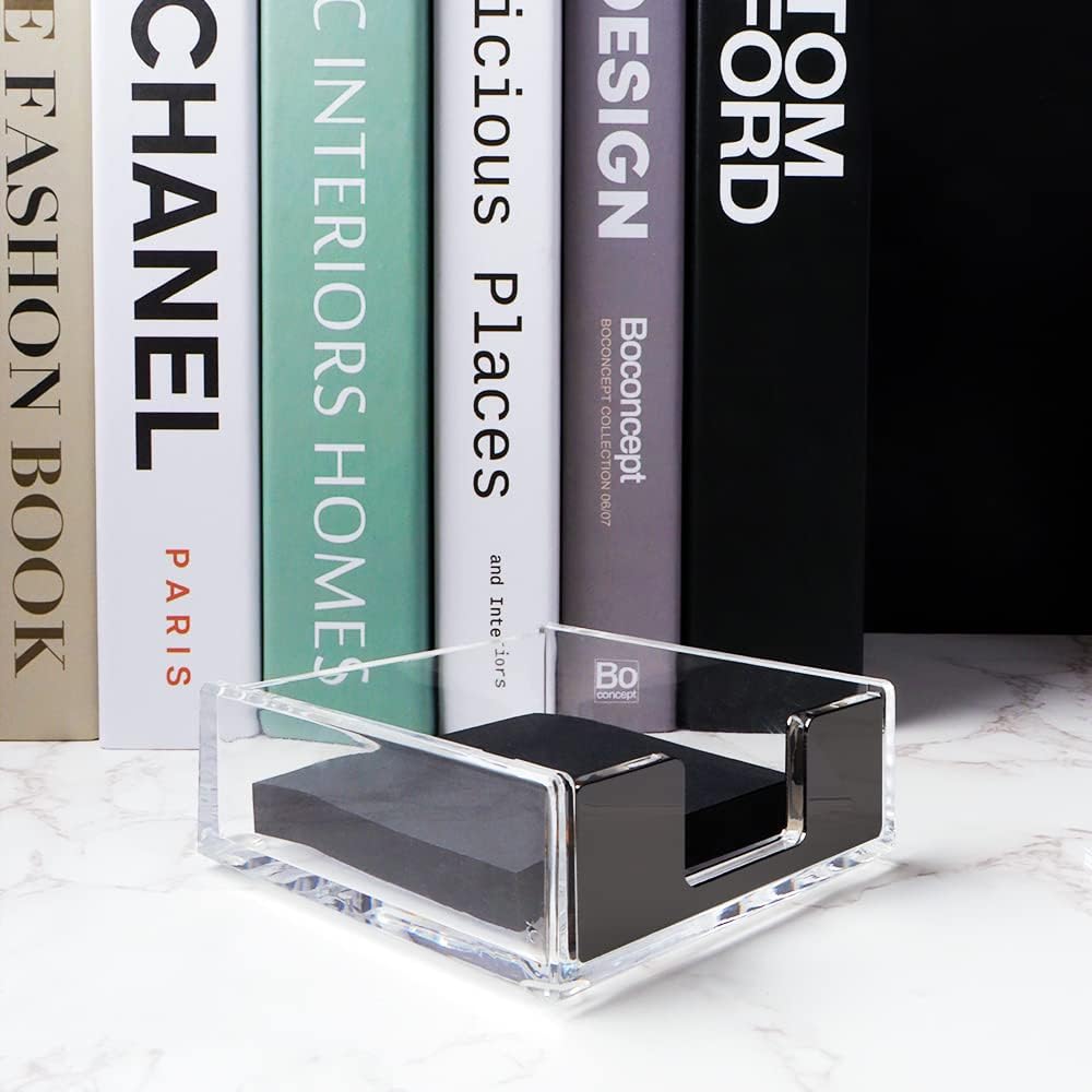 Black Sticky Note Holder 3x3 Clear Acrylic Memo Holder Post a Note Holder Self-Stick Note Pad Dispenser for Desk Organizers Accessories Supplies (Black) : Office Products