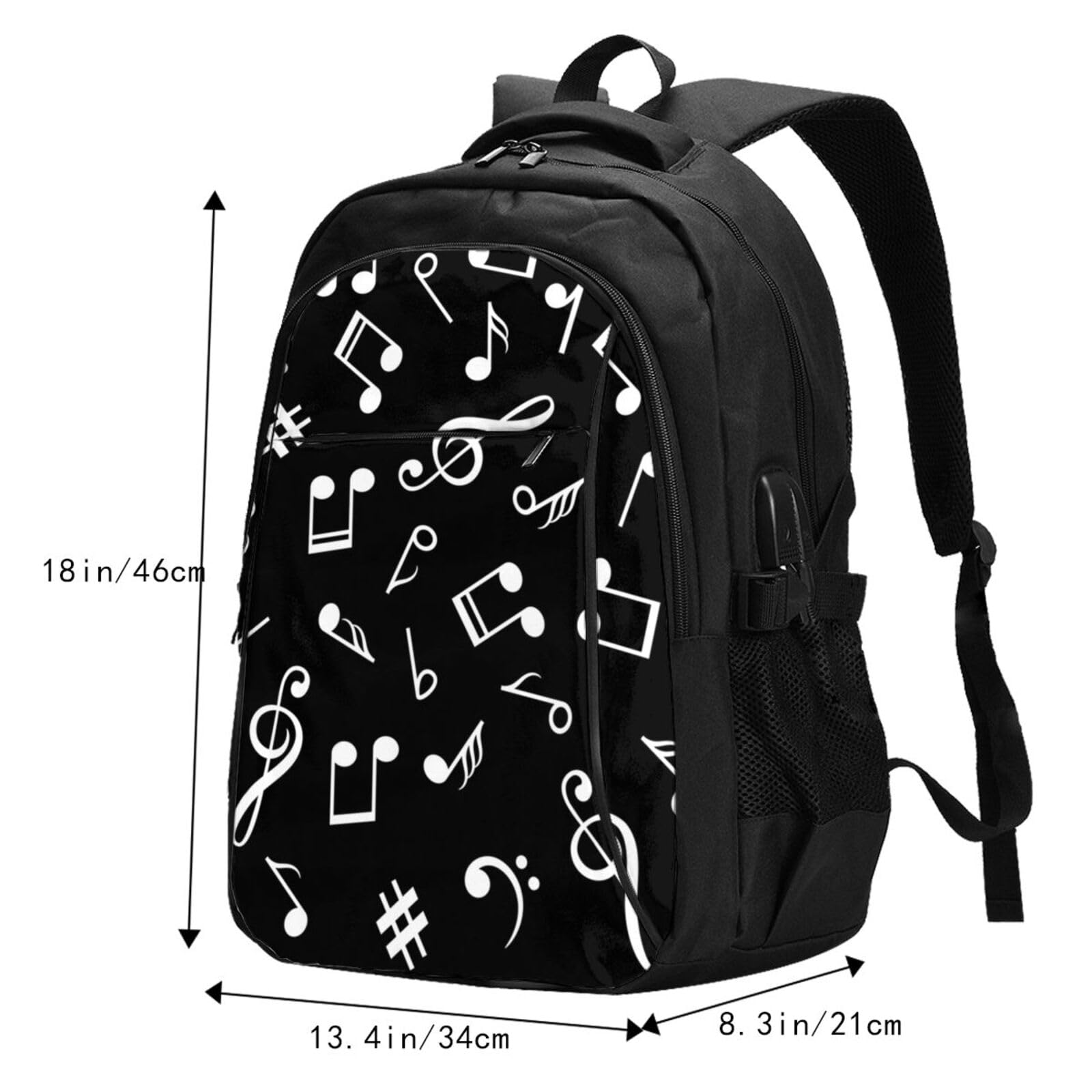 InOmak Schwarze Musiknotenzeichen, Reiserucksack, Freizeitrucksack, Schulrucksack, Laptop-Rucksack für Damen und Herren
