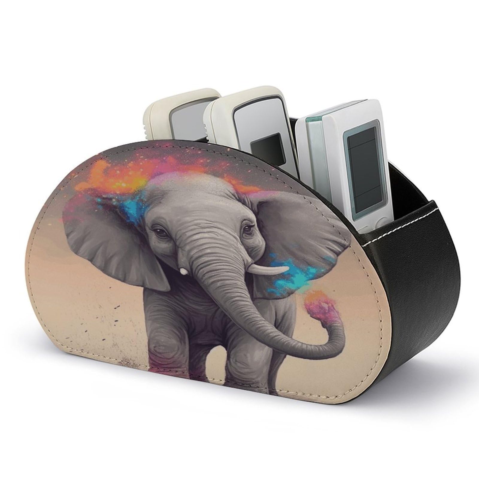 FekiLoot Animal Cartoon Elephant Remote Control Holder, PU Leather Remote Control Organizer Box Stationery Remote Control Box Desk Storage Organizer for DVDs,Glasses,Pens,Media Players