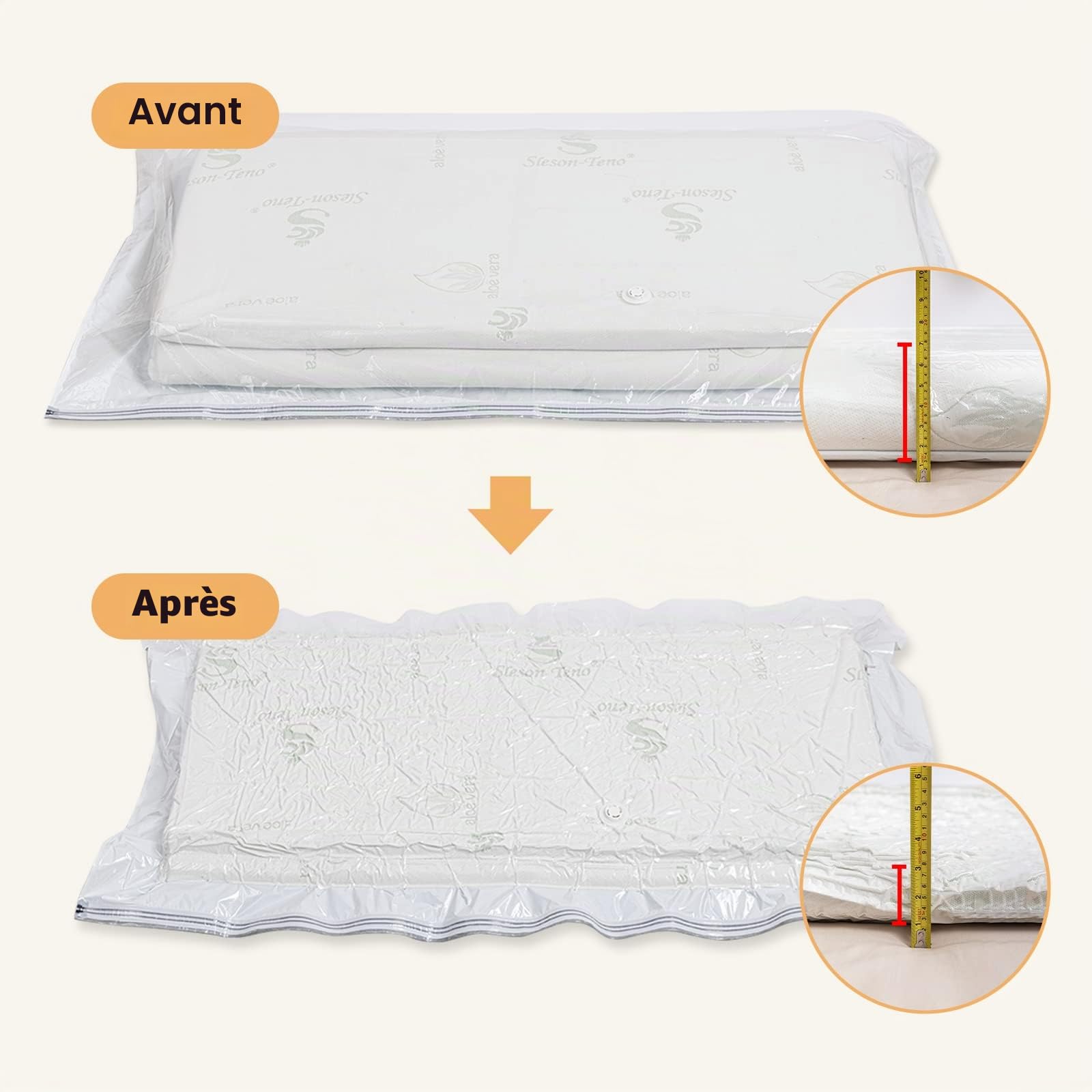 Esoes Lot de 2 sacs sous vide pour matelas, couettes, 240 x 120 cm, sacs de rangement sous vide pour matelas, vêtements, étanches, hermétiques, réutilisables, peu encombrants, matelas de compression