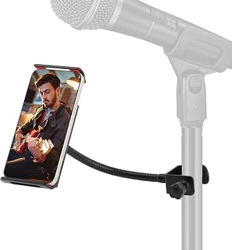Flexible Phone Holder for Mic Stand, Adjustable Mic Stand Cell Phone Clip with 9" Long Flexible Gooseneck Arm for 4.72"-7.09" Mobile Phones and Tablets