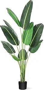 GarveeHome 60 inchs Artificial Tree Bird of Paradise Artificial Plant with 10 Trunks Fake Tree - 5 Feet Faux Plants Fake Banana Tree Plant with Pot Artificial Trees for Home Decor Indoor Outdoor