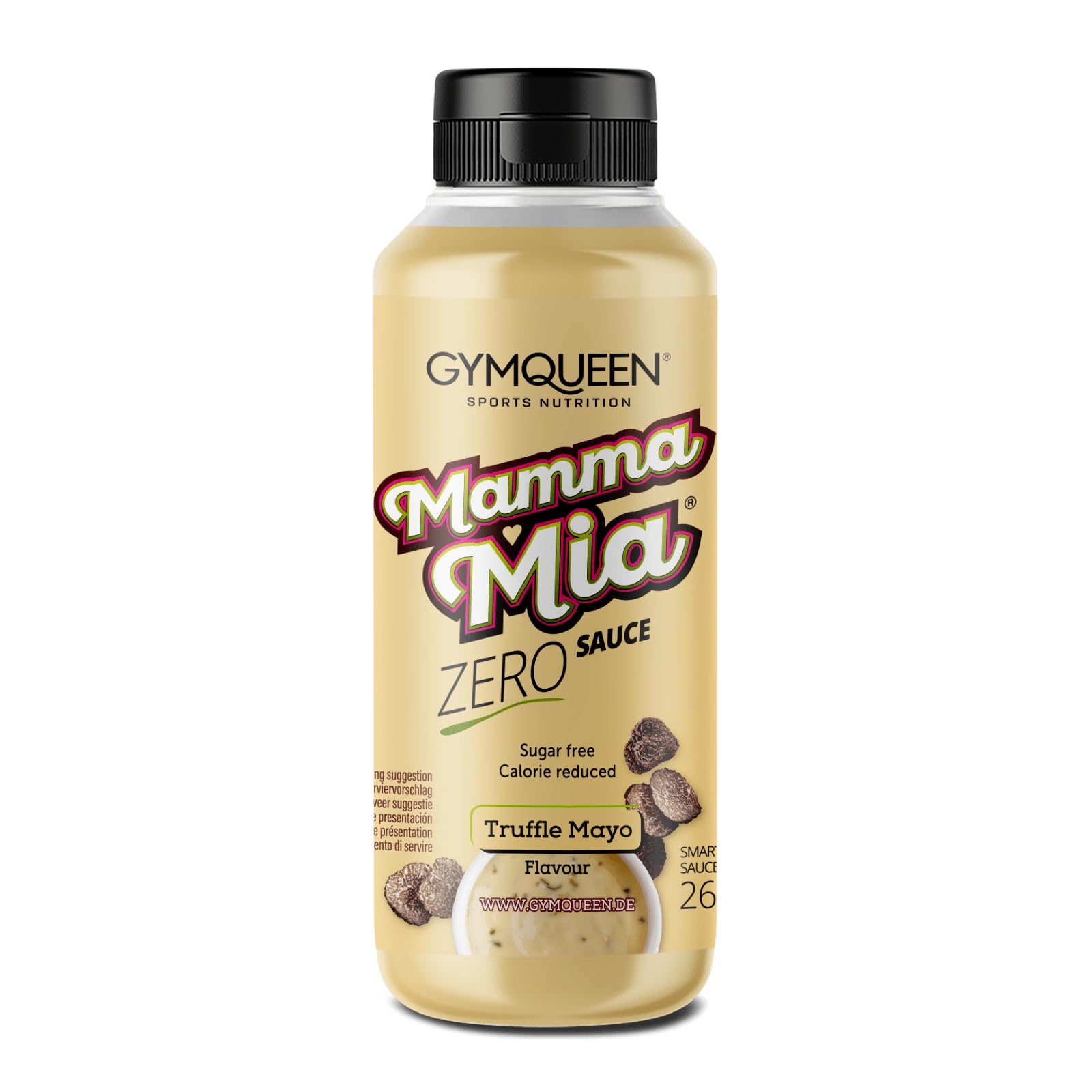 GymQueen Mamma Mia Zero Sauce 265ml, Trüffel Mayo, kalorienreduziert, ohne Fett & ohne Zuckerzusatz, zum Verfeinern von Gerichten oder als Salat-Dressing