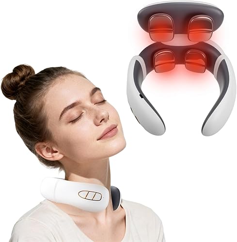 Masajeador de cuello, masajeador cervical inteligente portátil con calefacción y vibración, unisex, adecuado para viajes, oficina y uso doméstico.