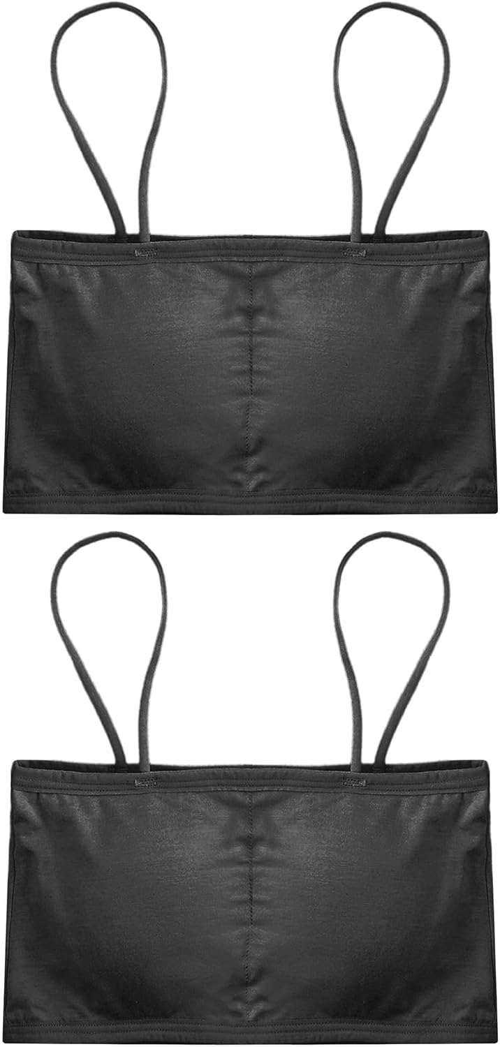 Oyolan Girls Training Bras - 2 Pack Solid Color Removable Pads Crop Cami Sports Bralette Underwear
