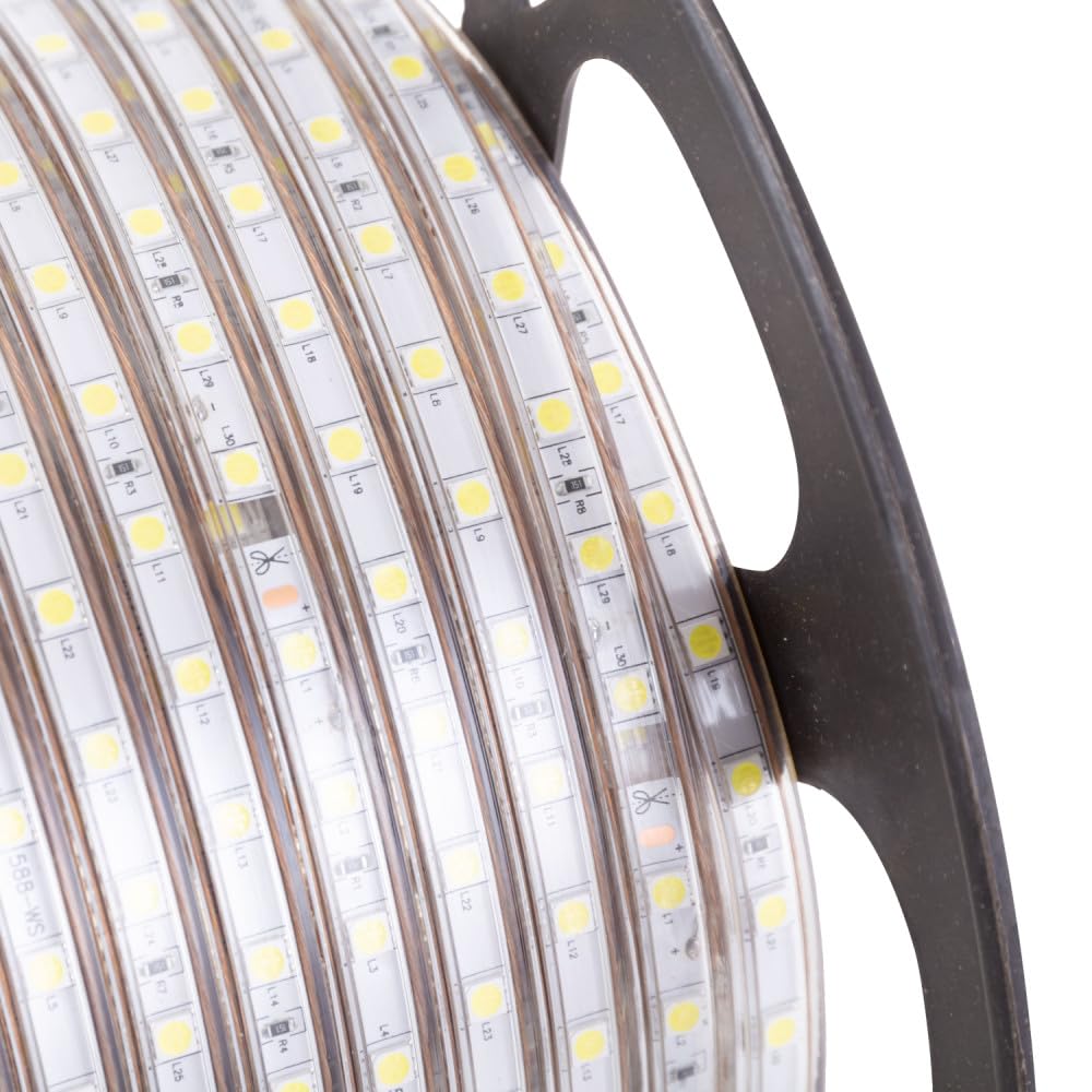 Tira de 60 LEDs/M 500W 42.000Lm 3000ºK SMD5050 220VAC IP65 x50M 40.000H [GR220/60/50M/WW]-Blanco Cálido | Greenice