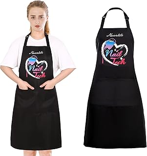 Manicurist Apron Neck Adjustable, Nail Artist Letter Bib Apron with 2 Pockets for Nail Technician Professional