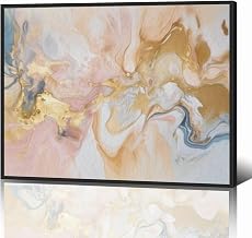 Black Framed Canvas Wall Art Decor for Living Room Bedroom Kitchen Bathroom Office Artwork Painting Luxury Abstract Alcohol Ink Technique Watercolor Paper Golden Swirls print picture poster 12x16