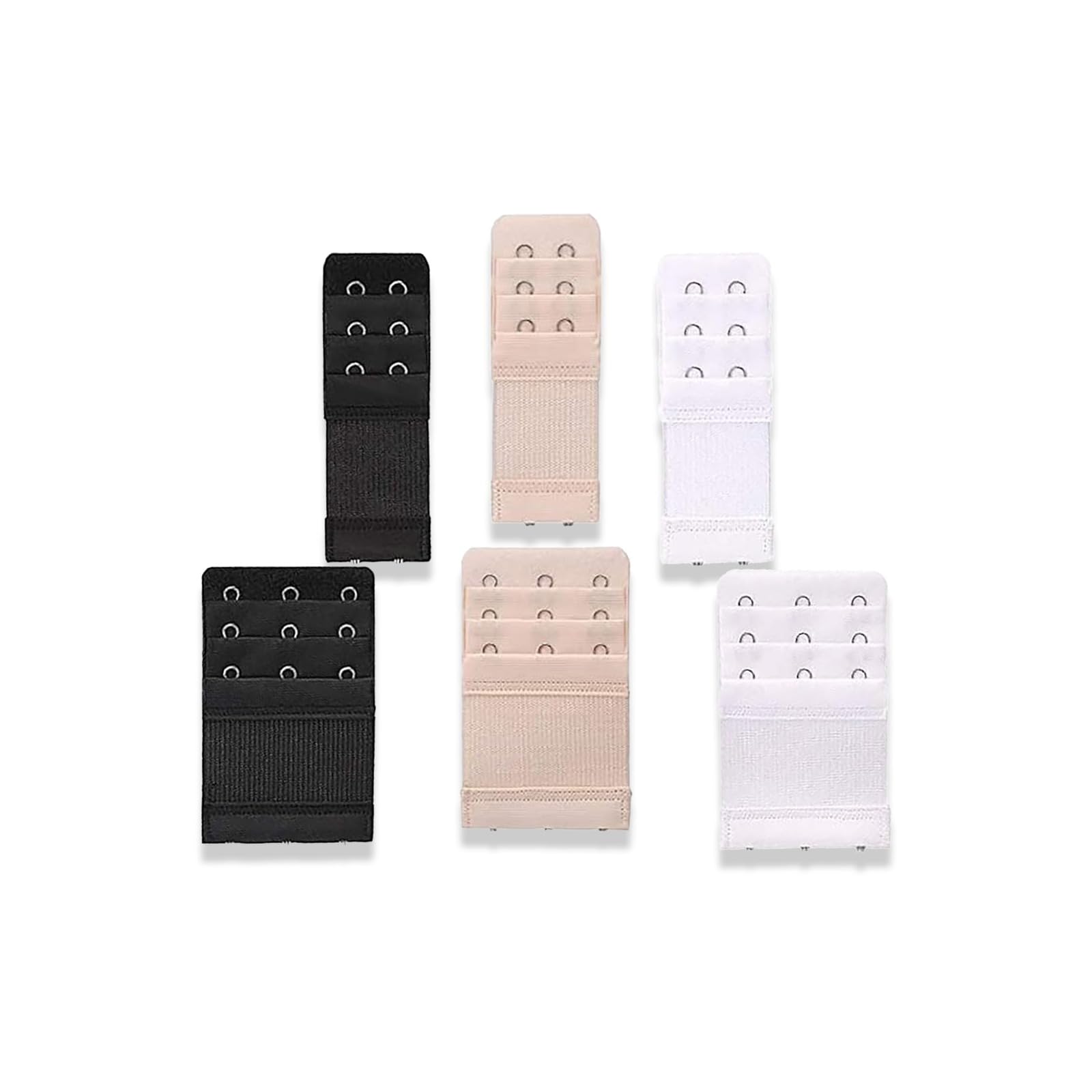 Women’s Bra Extenders 2 & 3 Hook | Cotton Adjustable Bra Back Extender | Black, White & Skin Color (Pack of 6)