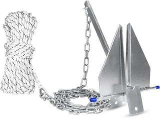 SajoSolid 10 lb Heavy Duty Galvanized Danforth Fluke Anchor Kit with Chain, Shackles & 100ft Rope for 16-26ft Boats