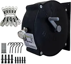 VARAL de Parede Recolhível Cor PRETA 30mt Fio Nylon Completo com Kit Buchas para Fixação