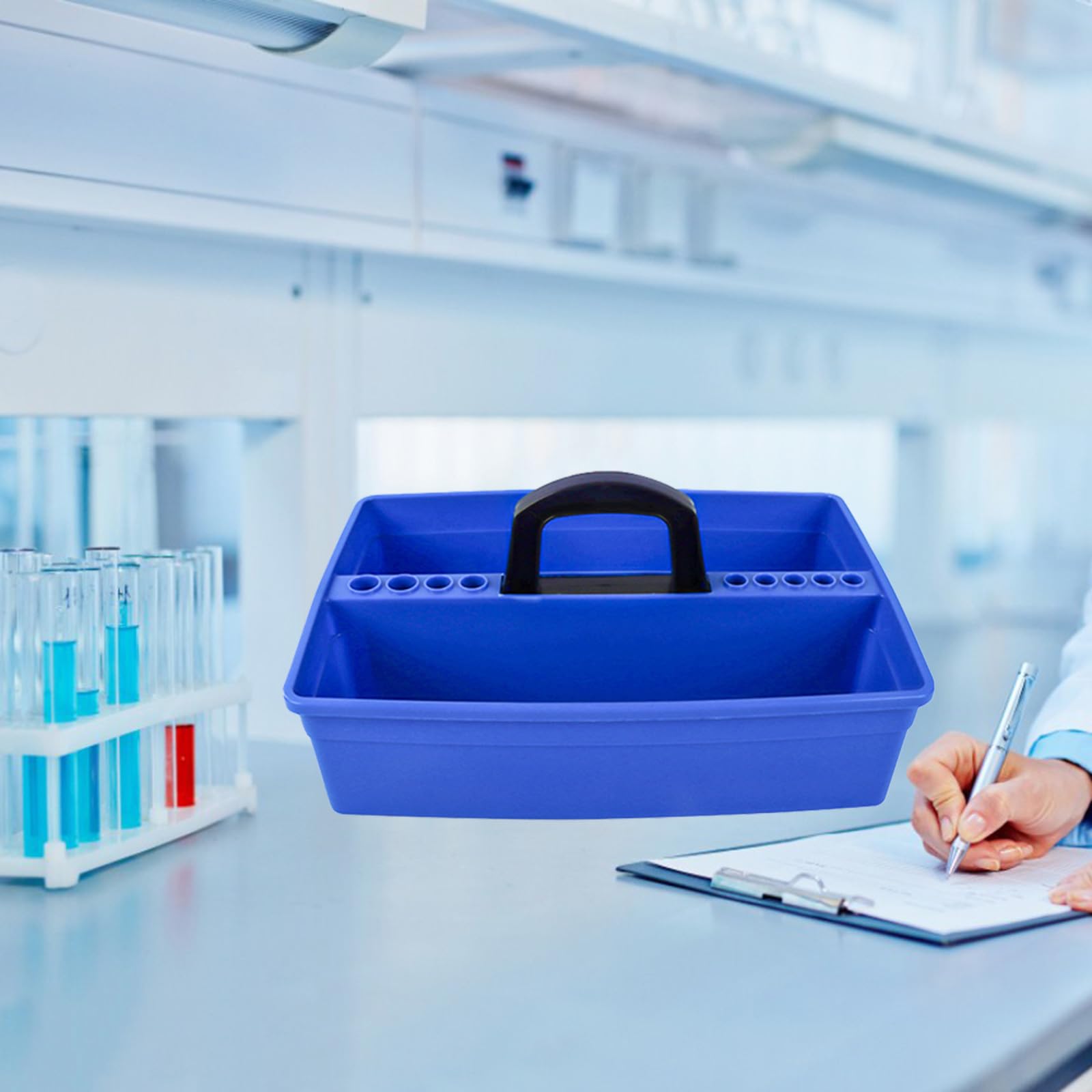 Montesy Reagent Bottle Organizers with Portable Handle 9 Hole Test Tube Holder Lab Bottle Storage Case for School Laboratory Use