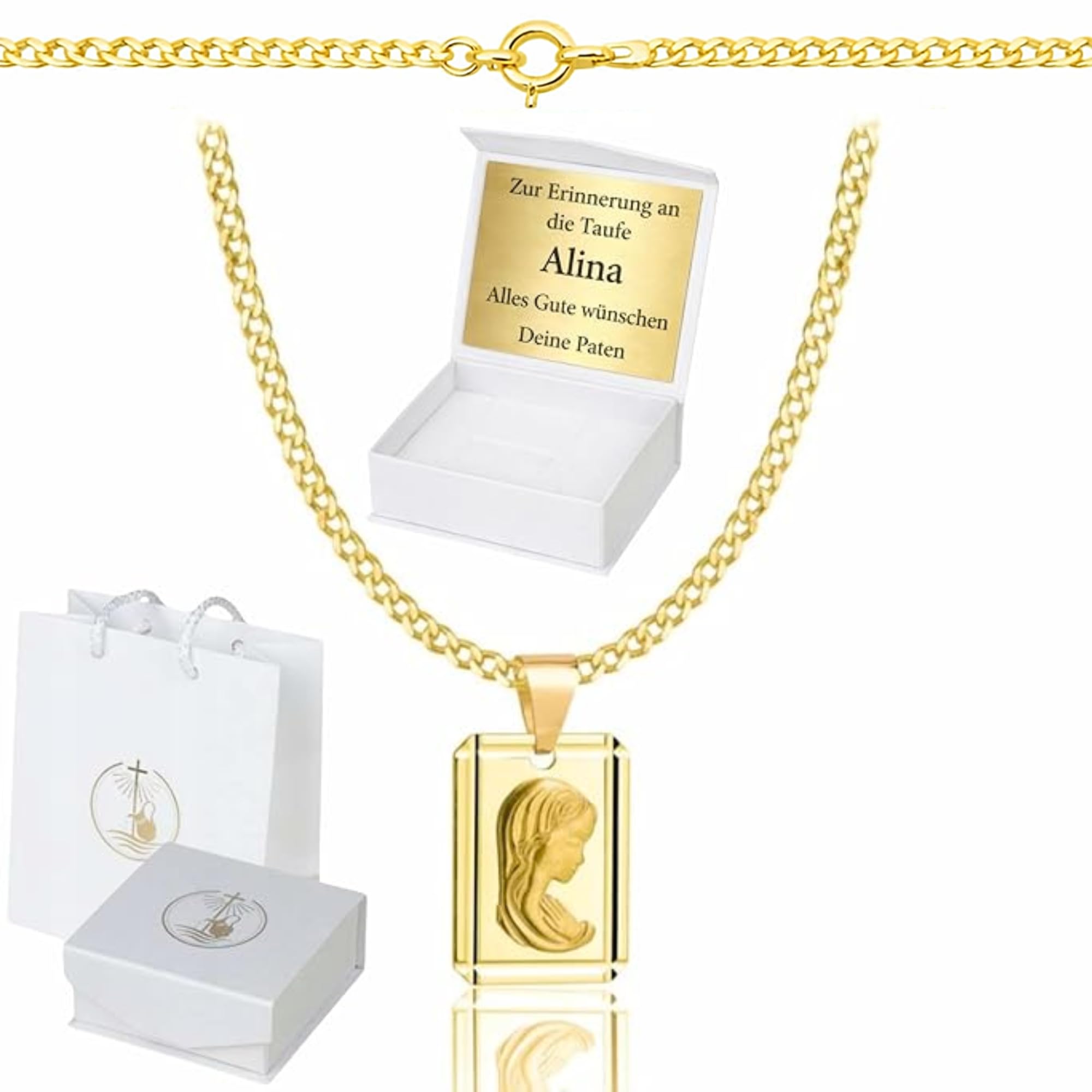 ZELYA Cadena de oro con cruz chapada en oro 925/585 de 14 quilates, cadena de eslabones para niñas y niños, cadena de comunión con cruz, cadena infantil para comunión y bautizo, caja de regalo con — view 5