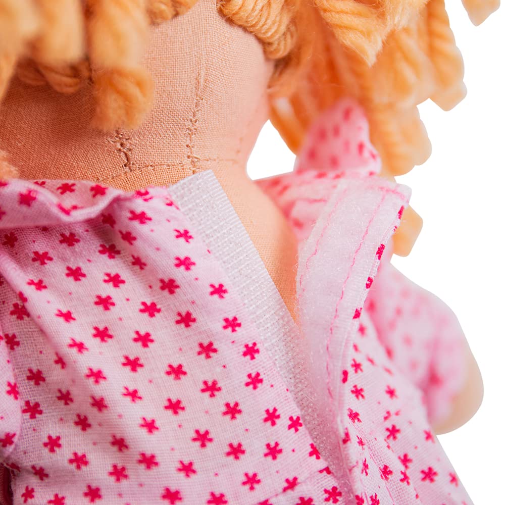 Bigjigs Toys Bambola Sophie 28 Cm – Morbida E Coccolosa Con Vestitino Rosa A Pois – Per Bambini 1+ Anno