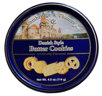 Cambridge & Thames Gourmet Fruit Candy Tins Premium Imported Hard Candies, Elegant Gift Tins, 4 oz Danish Butter Cookie
