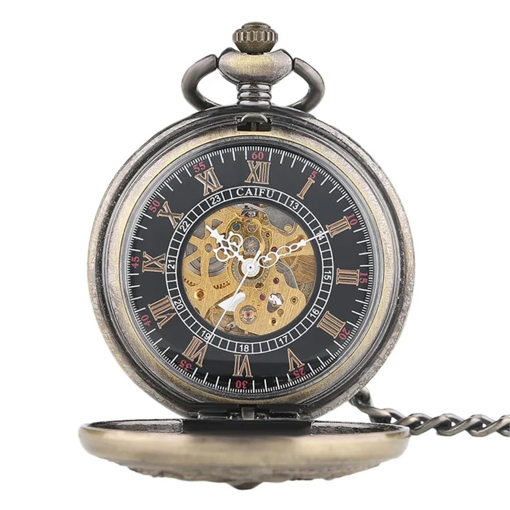 Automatyczny mechaniczny zegarek kieszonkowy w stylu retro, męski i damski, z łańcuszkiem, pustym zegarem steampunk