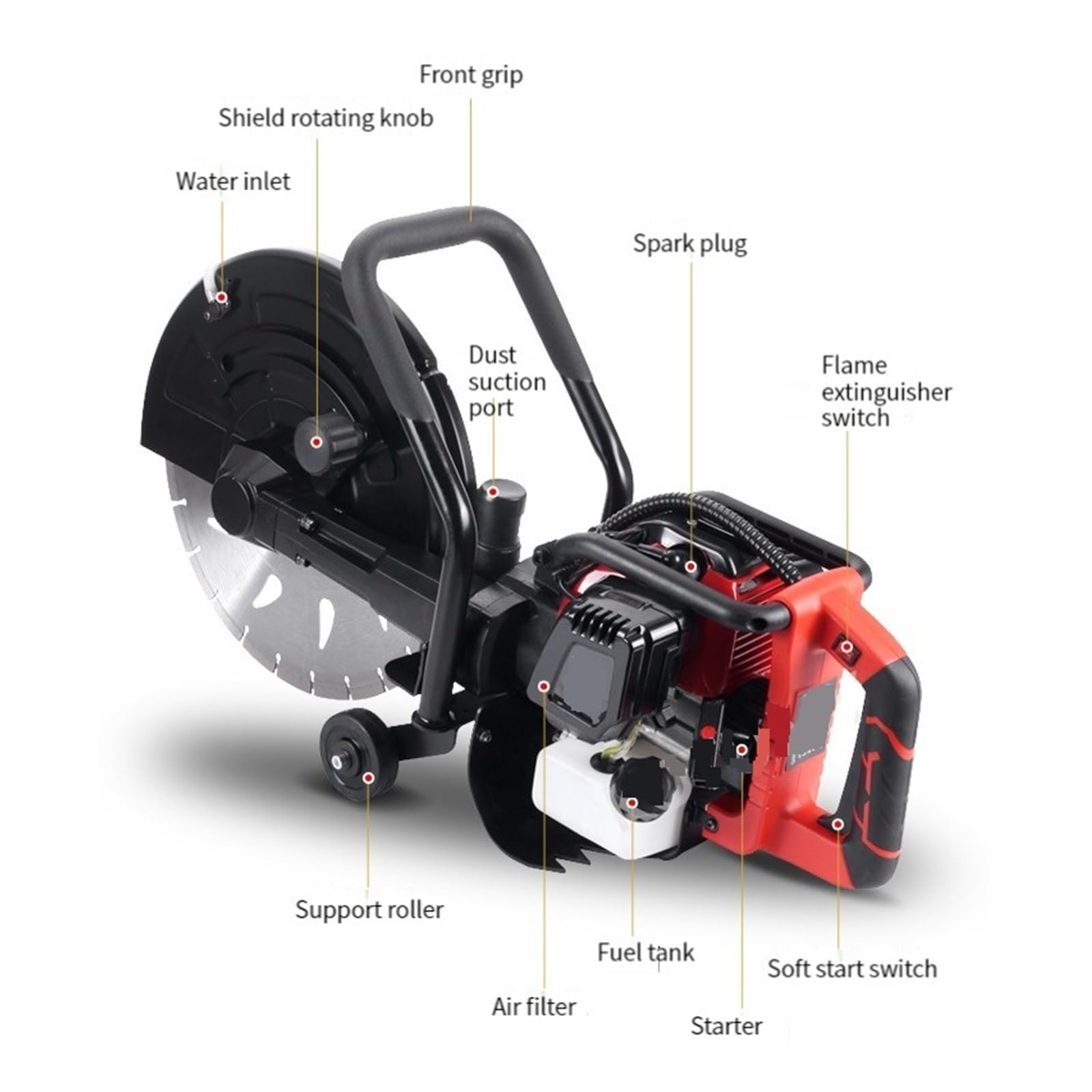 Máquina ranuradora de gasolina 58CC, cortadora pared carretera, hormigón, máquina alta potencia Alta PrecisióN, Alta Potencia.