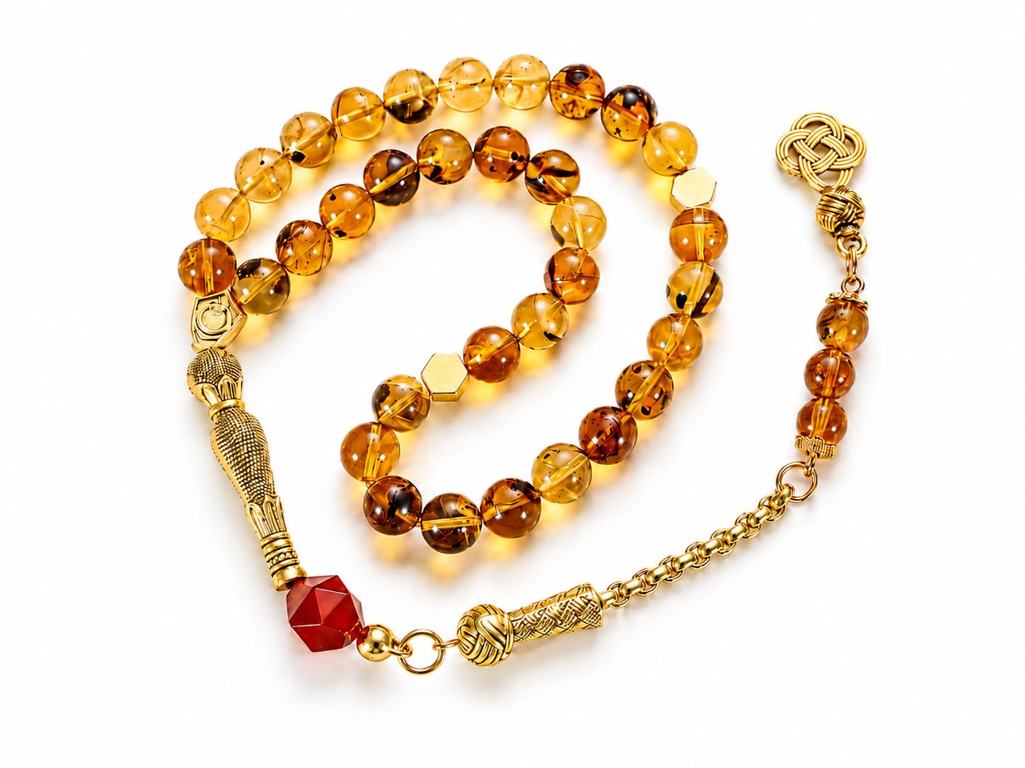 1 szt. Natural Amber Tasbih 33 Beads Misbaha Tesbih, ręcznie robione koraliki muzułmańskie z certyfikatem, unikalny design łańcucha i pudełko na prezent, prezent Ramadan Eid Hajj dla mężczyzn