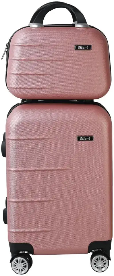 Kit Mala de Bordo Silent Ipanema + Frasqueira - Padrão ANAC | Rígida em ABS | 4 Rodas Duplas 360° | Cadeado Numérico Integrado | Leve e Resistente (Rosé Gold)