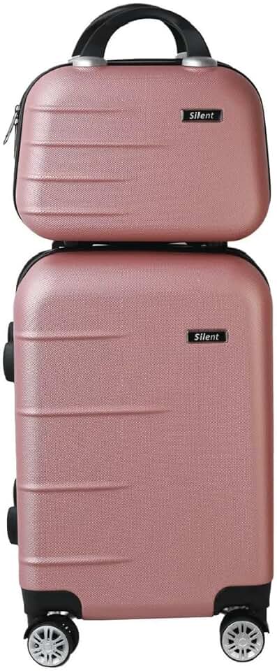 Kit Mala de Bordo Silent Ipanema + Frasqueira - Padrão ANAC | Rígida em ABS | 4 Rodas Duplas 360° | Cadeado Numérico Integrado | Leve e Resistente (Rosé Gold)