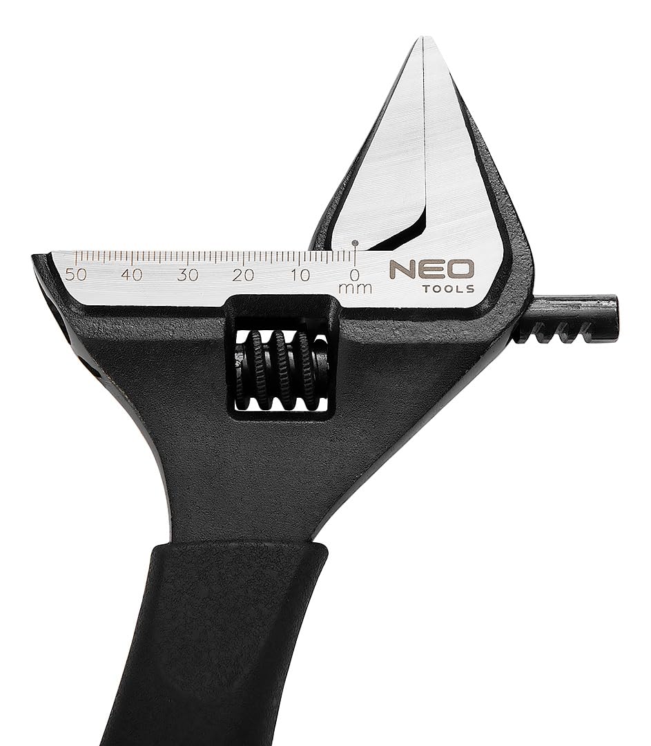 NEO TOOLS Schraubenschlüssel verstellbar | Backenverstellbereich 0-50 mm | Länge: 250 mm | Rohrzange & Rollgabelschlüssel aus Chrom-Vanadium Stahl | Ergonomischer Gummi Griff