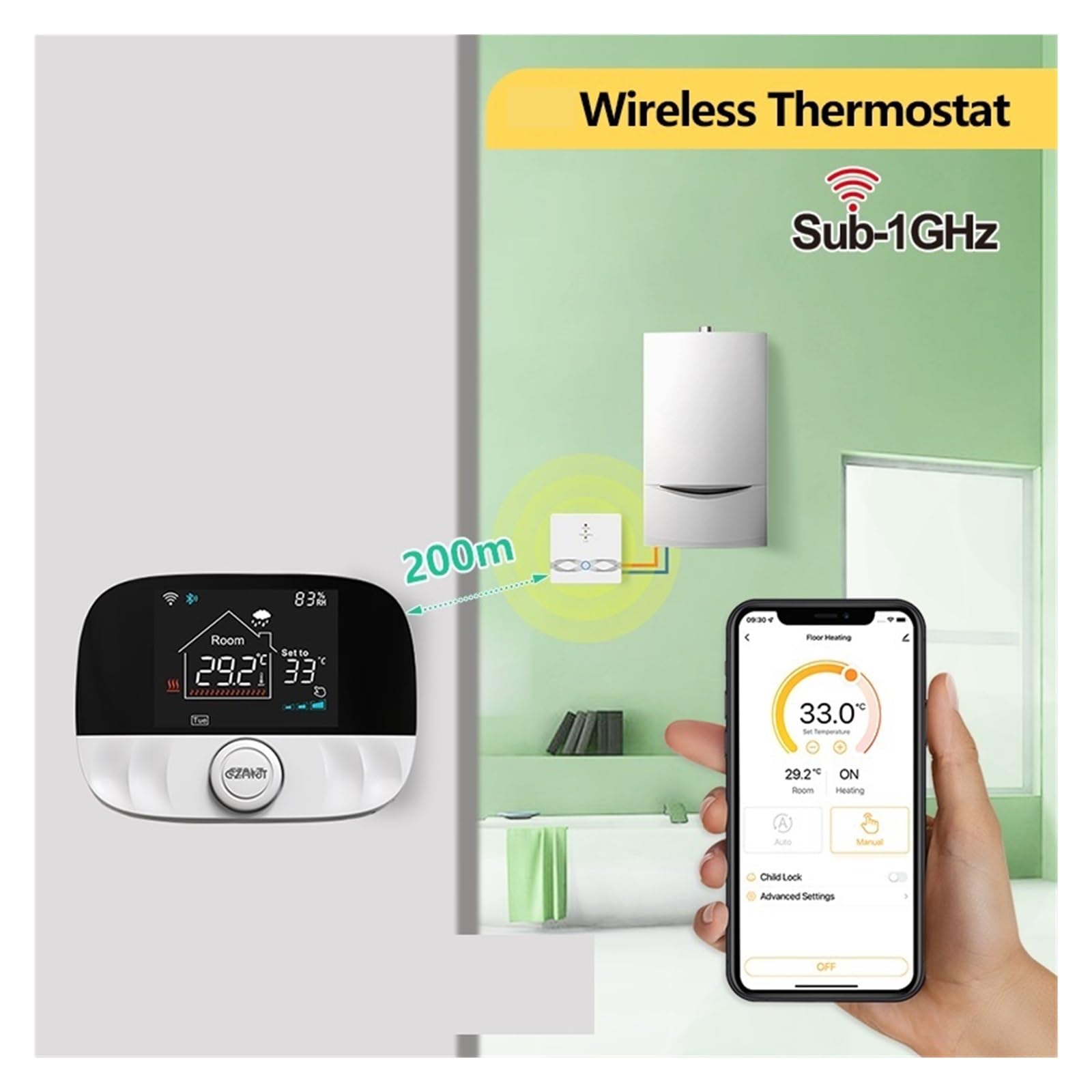 Termostato Intelligente, Termostato Smart Tuya ， Regolatore di Temperatura Wireless for Riscaldamento dell'Acqua della Caldaia a Gas ， Termoregolatore LCD Smart Home(White T9W)
